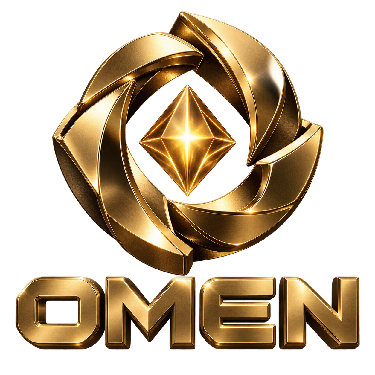 OMEN — شعار ذهبي ثلاثي الأبعاد للذكاء الاصطناعي